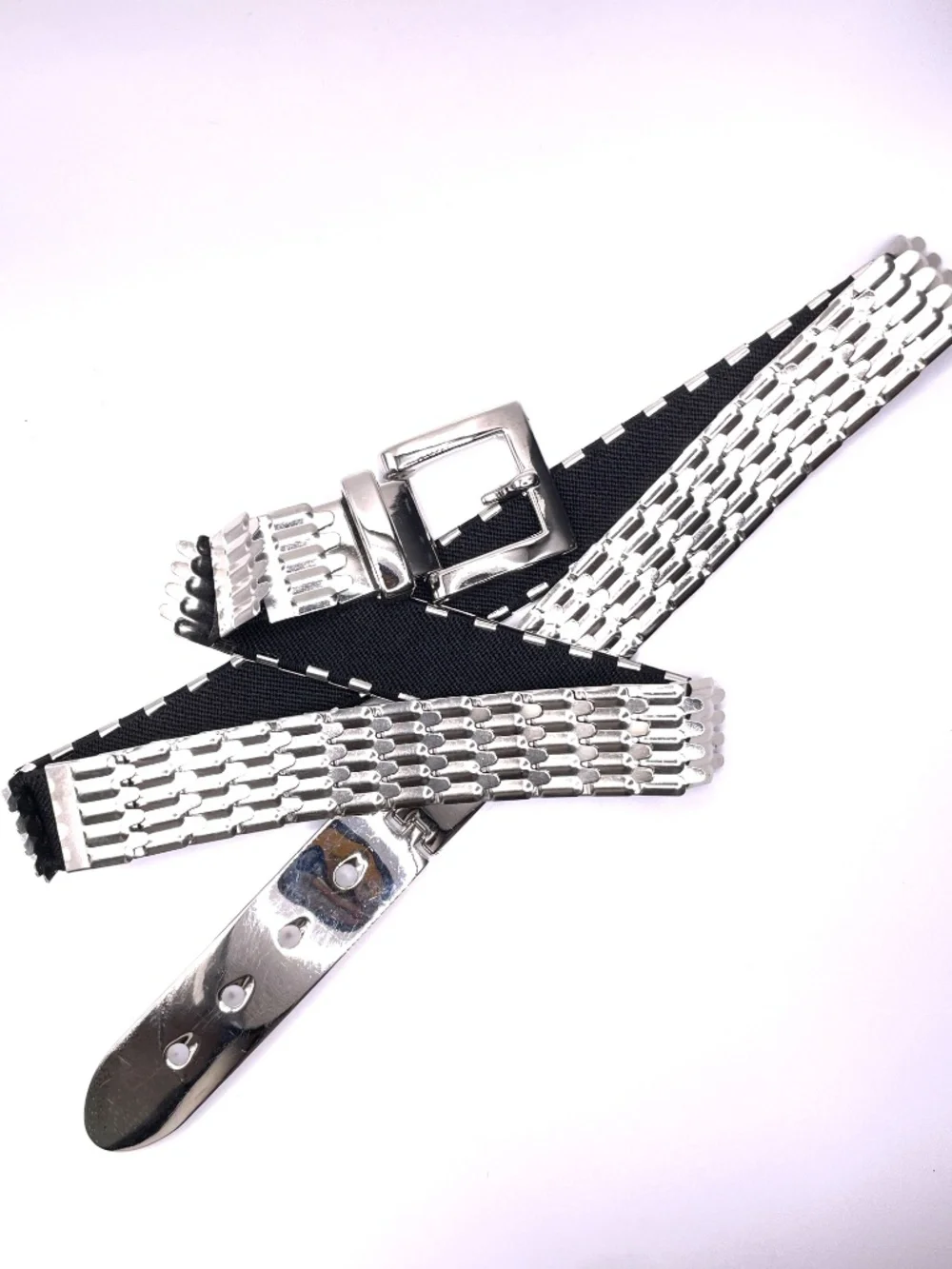 Vintage Silver Metallic Fish Scale Women's Stretch Belt 32